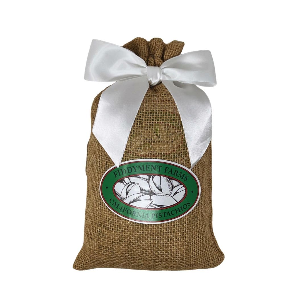 Fiddyment Farms 1 lb Sea Salted Pistachios in Beige Burlap Bag