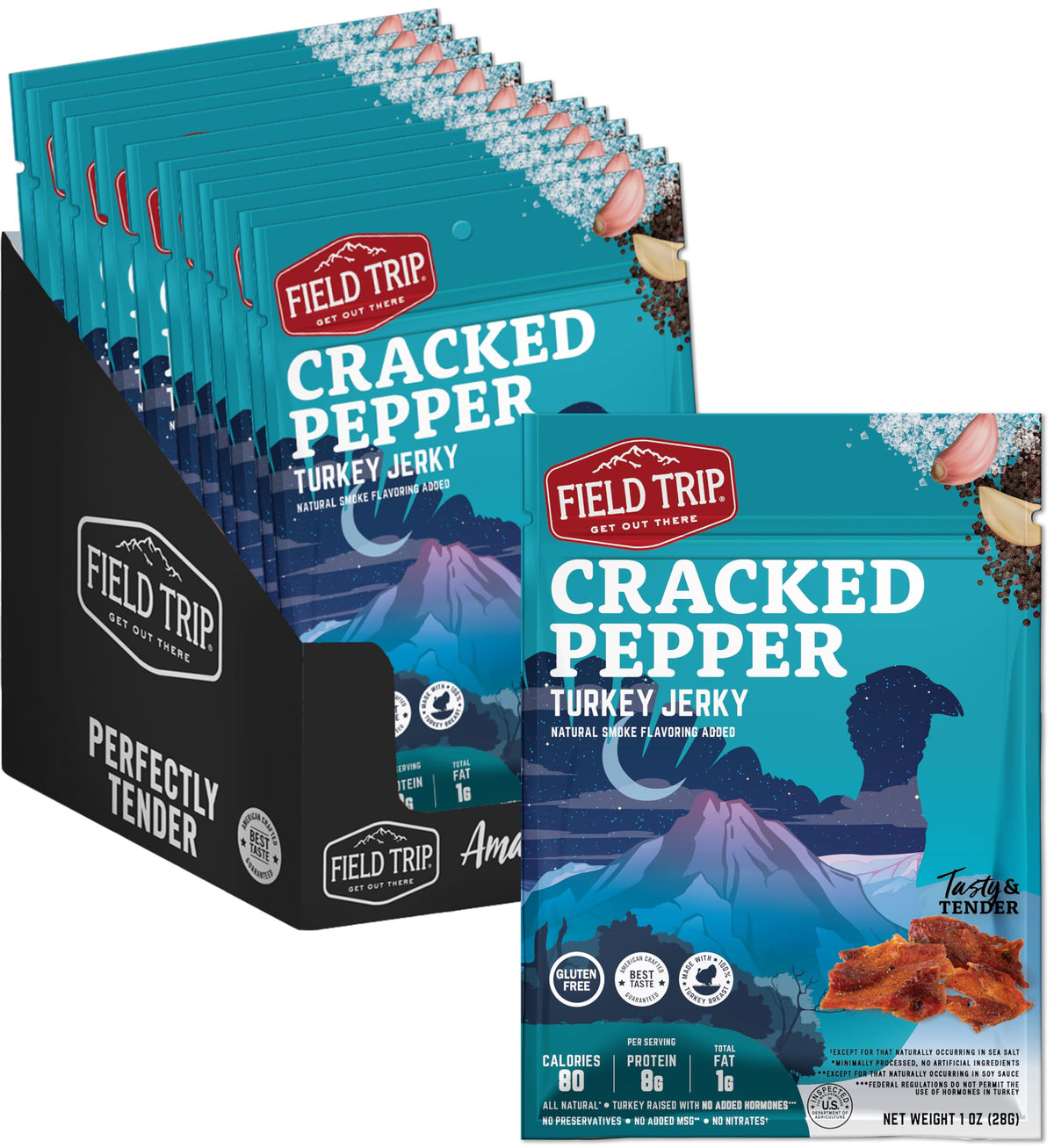 Field Trip Turkey Jerky – Gluten Free, Low Carb, High Protein Snack – 12 Pack (1 oz Bags)