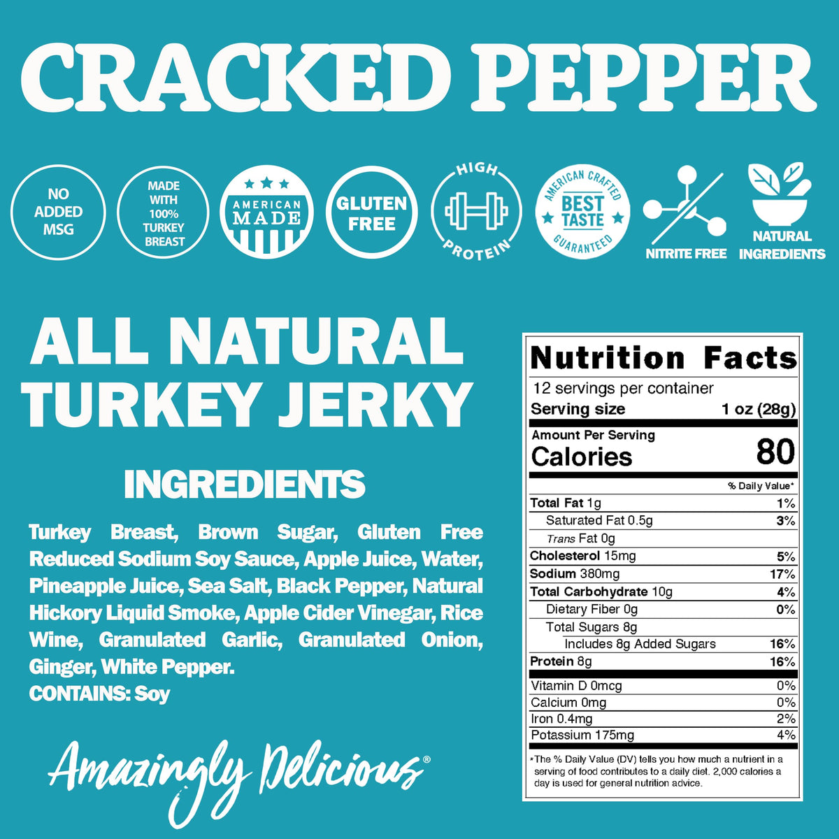 Field Trip Turkey Jerky Cracked Pepper – All Natural, Gluten Free, High Protein 12oz