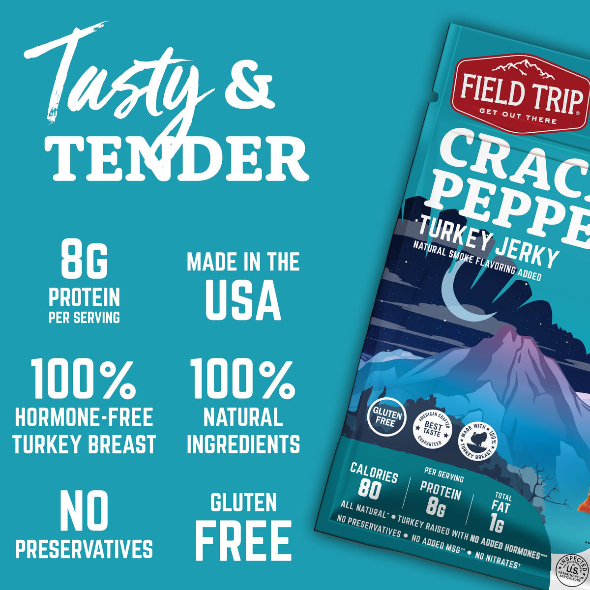 Field Trip Turkey Jerky – Gluten Free, Low Carb, High Protein Snack – 12 Pack (1 oz Bags)
