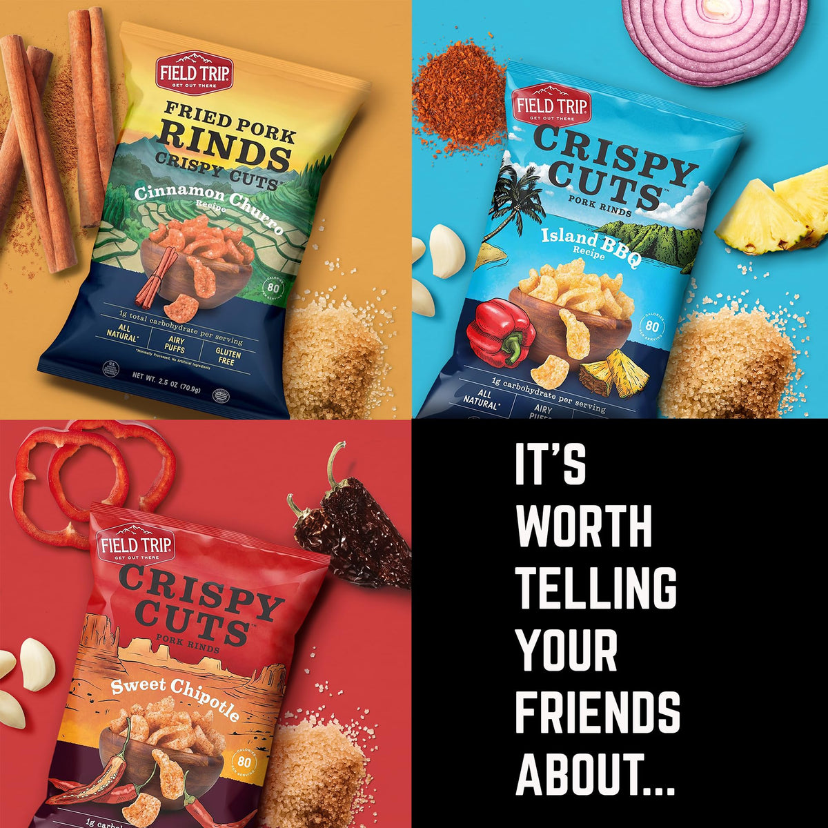 Field Trip Gluten Free Pork Rinds – 6 Flavor Variety Pack