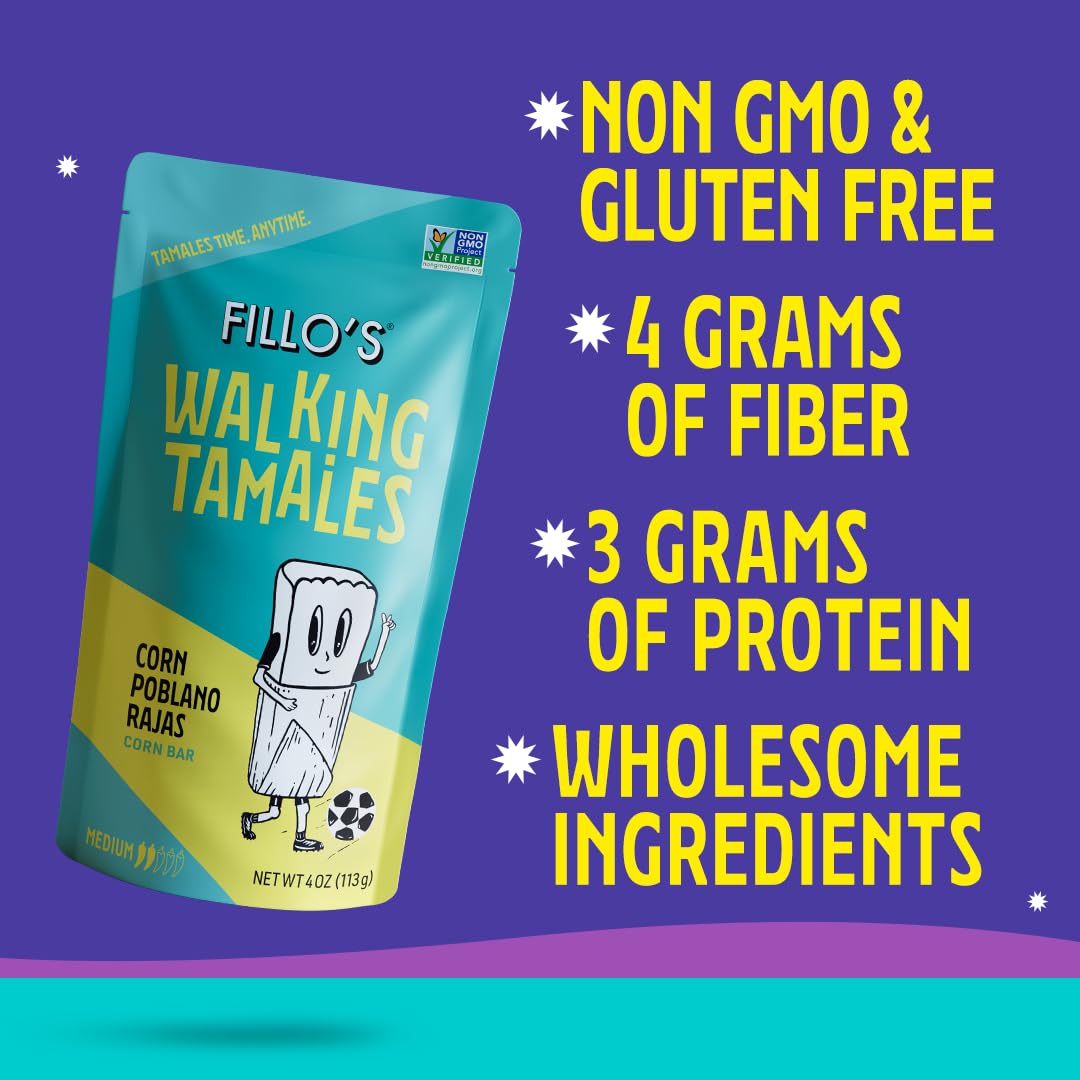 Fillo's Tamales (7 Pack) – Ready-to-Eat Shelf-Stable Mexican Tamales (Gluten-Free, Vegan, Non-GMO) – Corn Poblano Rajas