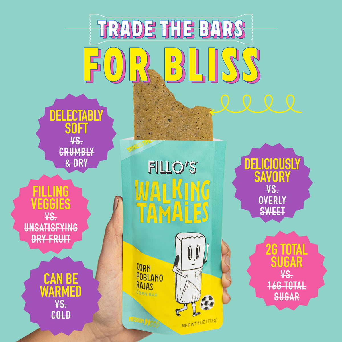Fillo's Tamales (7 Pack) – Ready-to-Eat Shelf-Stable Mexican Tamales (Gluten-Free, Vegan, Non-GMO) – Corn Poblano Rajas