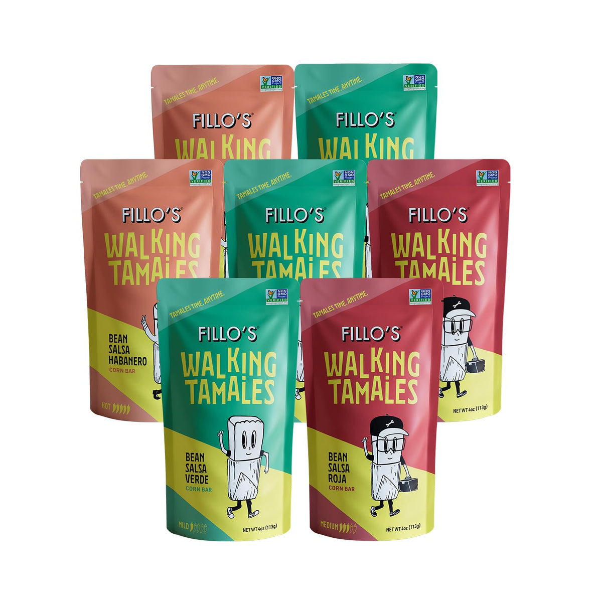 Fillo’s Tamales Variety Pack (7 Pack) – Ready-to-Eat Gluten-Free Vegan Mexican Tamales with Salsa Verde, Roja & Habanero