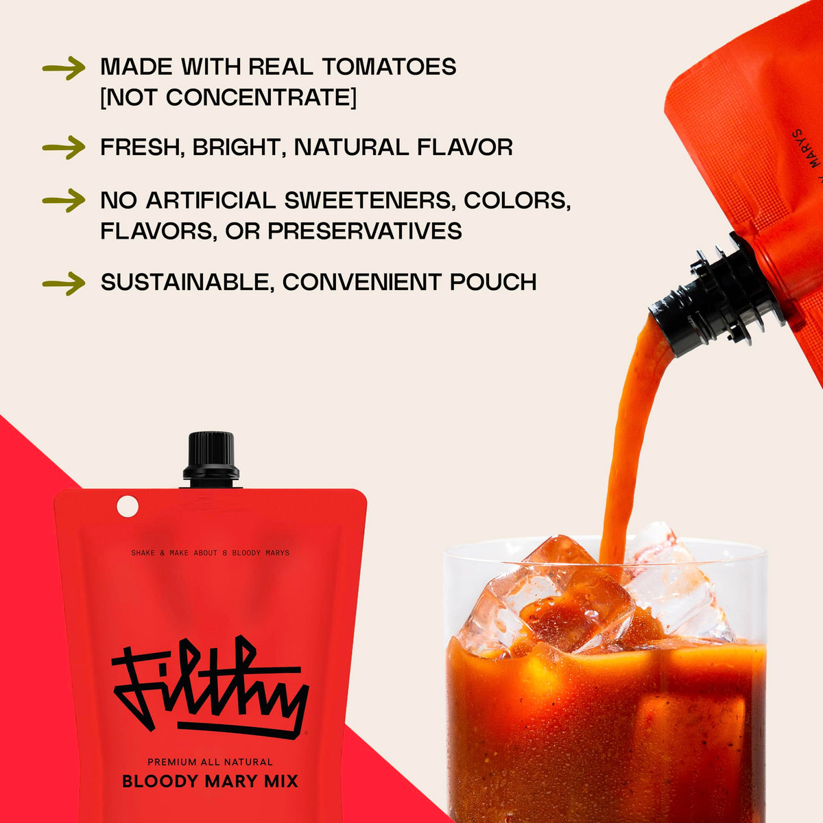 Filthy Margarita Mix & Bloody Mary Mix – Premium All-Natural Cocktail Mixers (32 oz Pouches)
