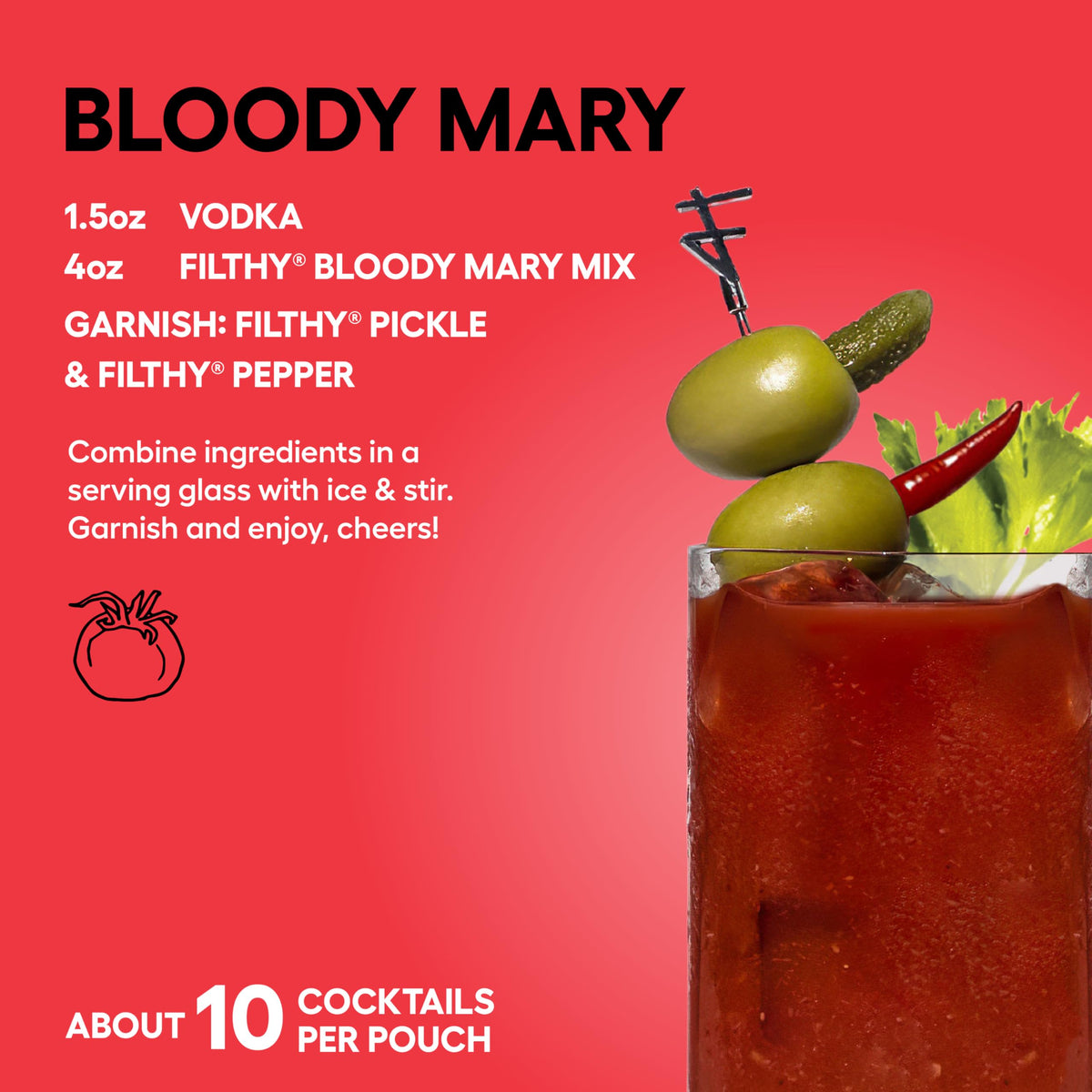 Filthy Bloody Mary Mix – Premium All-Natural Cocktail Mixer, 32 Oz Pouch, 2 Pack