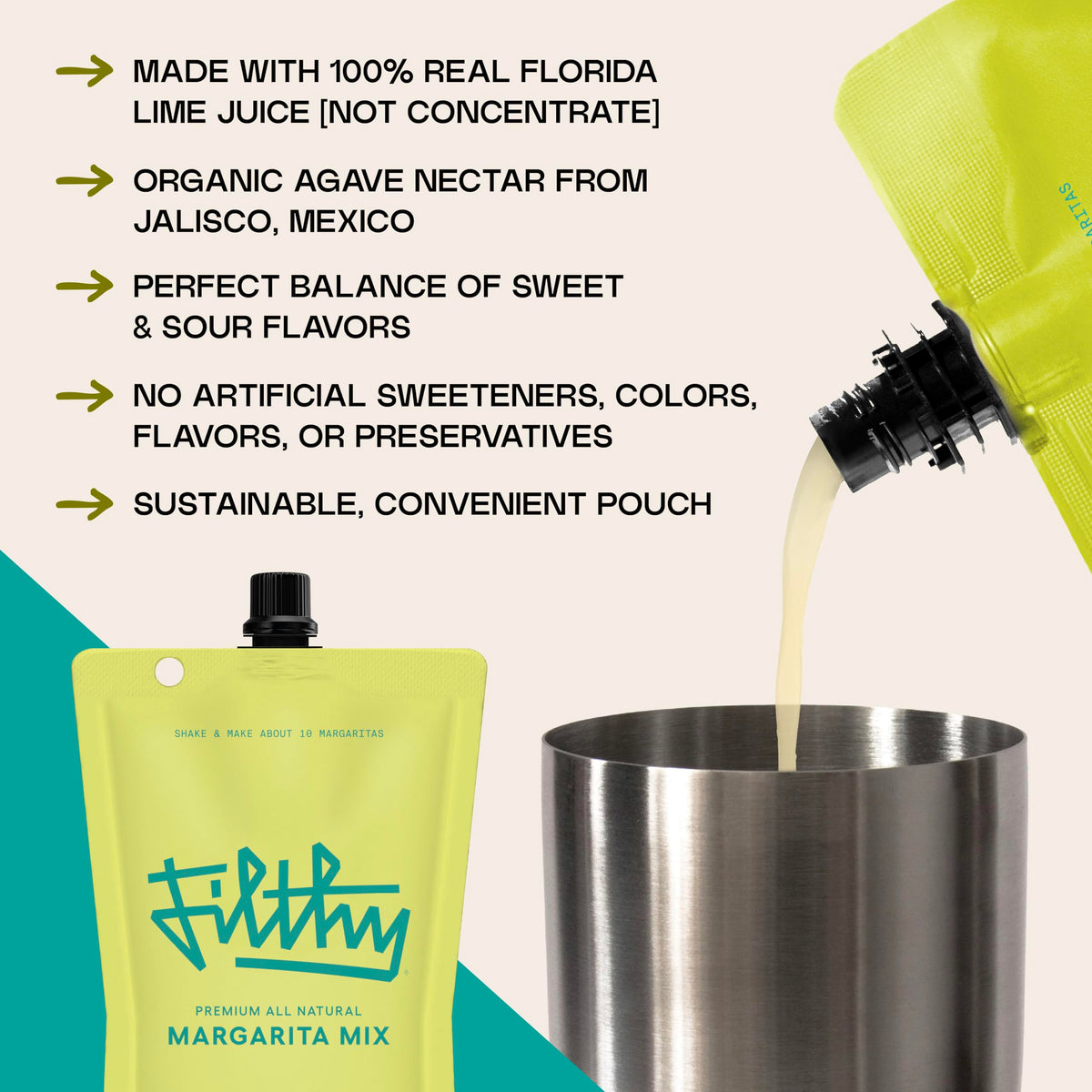 Filthy Margarita Mix & Bloody Mary Mix – Premium All-Natural Cocktail Mixers (32 oz Pouches)