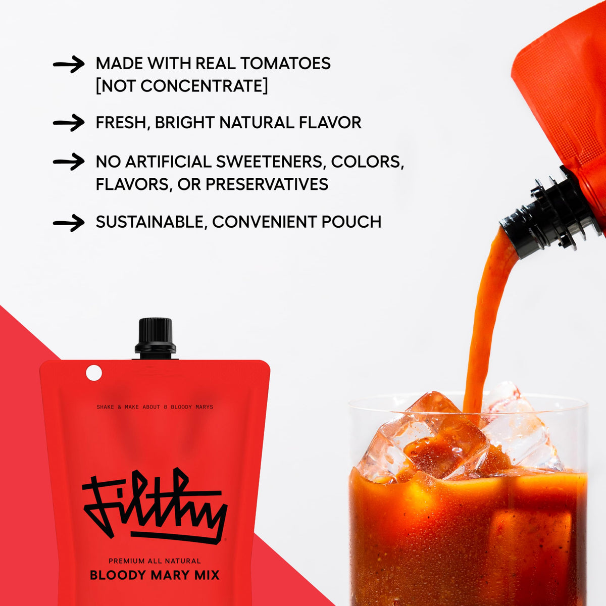 Filthy Bloody Mary Mix – Premium All-Natural Cocktail Mixer, 32 Oz Pouch, 2 Pack