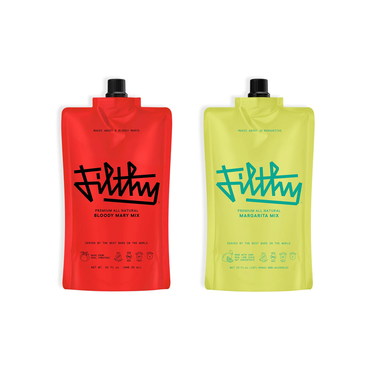 Filthy Margarita Mix & Bloody Mary Mix – Premium All-Natural Cocktail Mixers (32 oz Pouches)