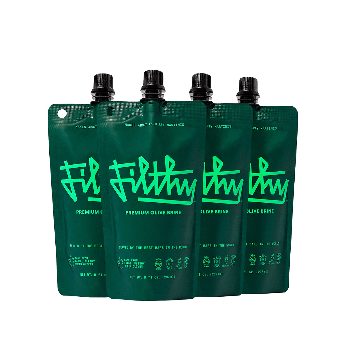 Filthy Food Olive Brine - Premium Dirty Martini Mixer, 4 x 8 oz Pouches