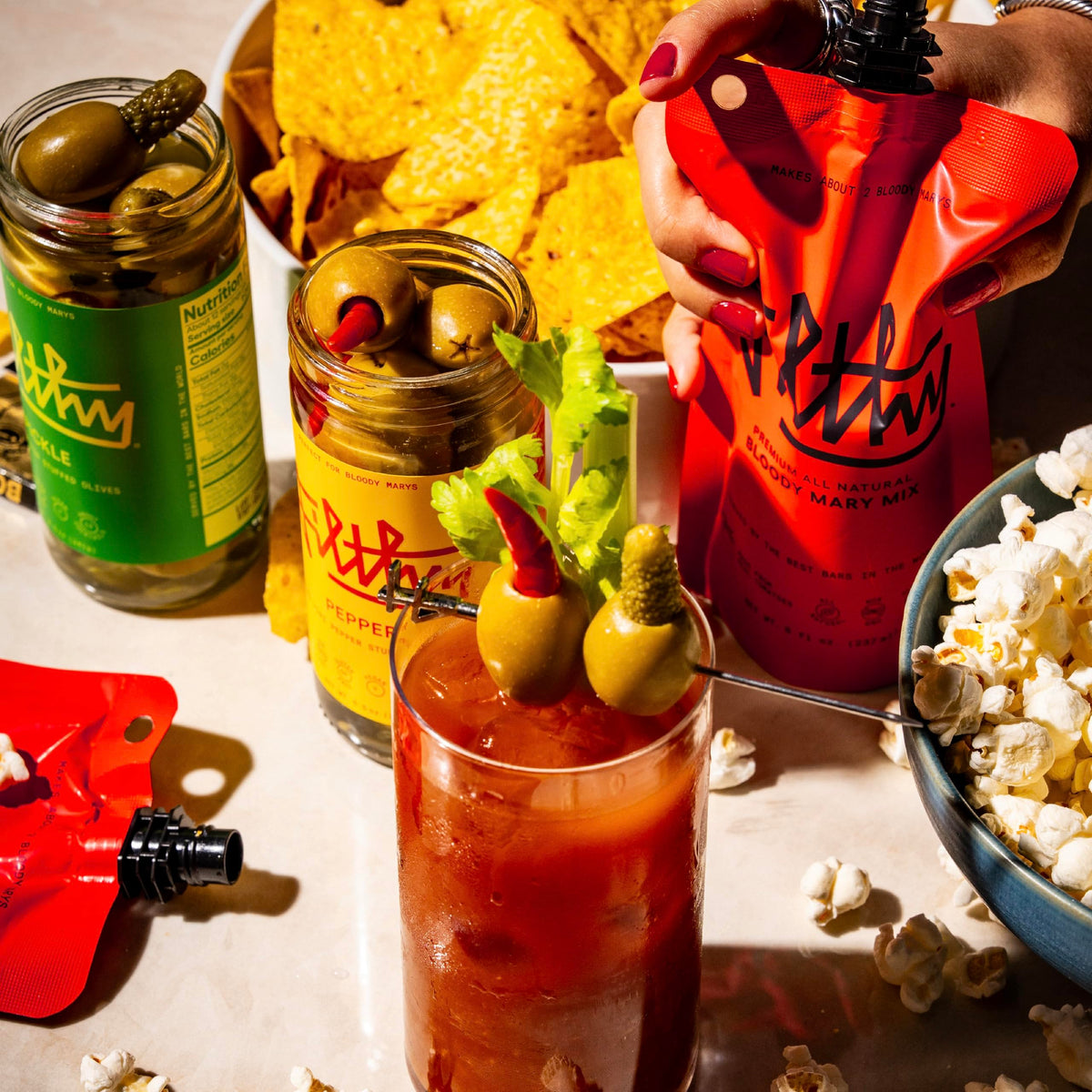 Filthy Bloody Mary Cocktail Kit – Premium All-Natural Mix, Stuffed Olives & Stainless Picks