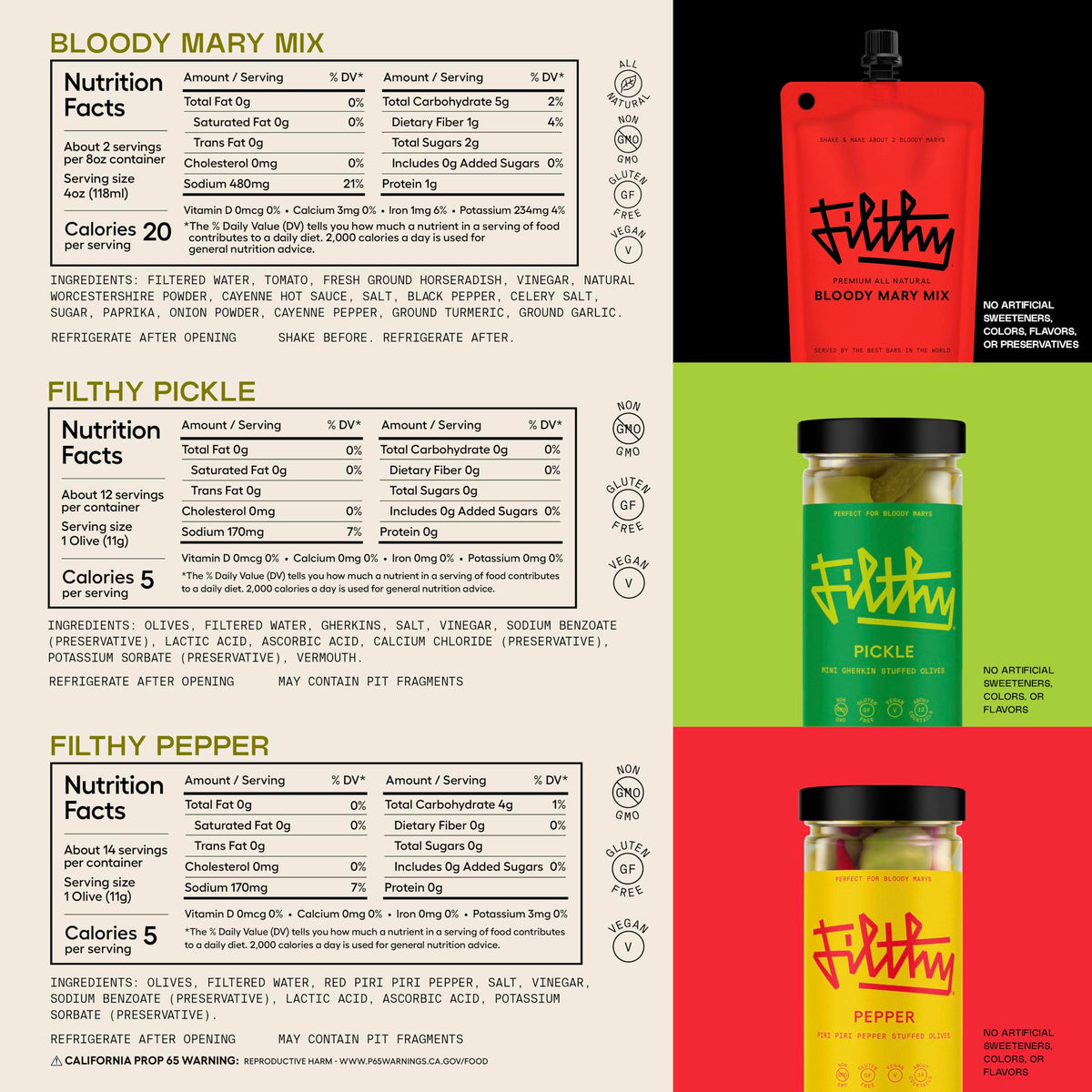 Filthy Bloody Mary Cocktail Kit – Premium All-Natural Mix, Stuffed Olives & Stainless Picks