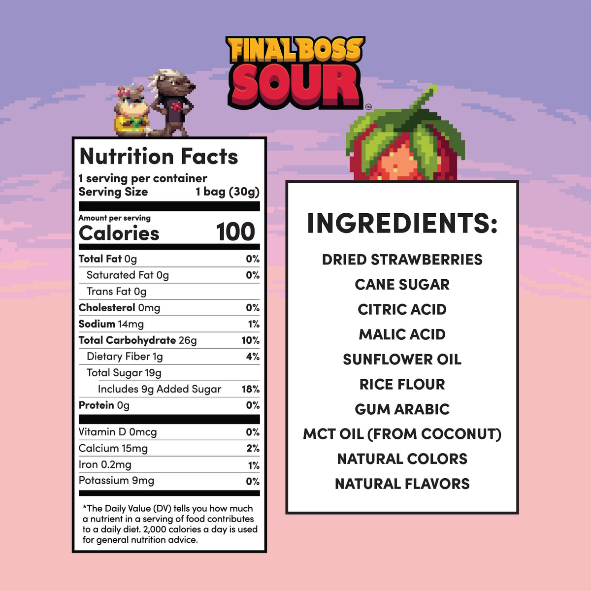Final Boss Sour Candy – Sour Strawberries (10 Pack) with Real Dried Fruit | No Artificial Colors or Flavors | Low-Calorie Snack