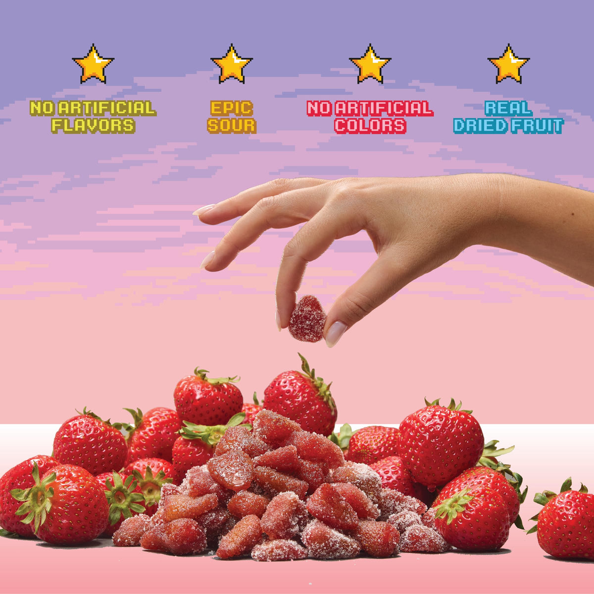 Final Boss Sour Candy – Sour Strawberries (10 Pack) with Real Dried Fruit | No Artificial Colors or Flavors | Low-Calorie Snack