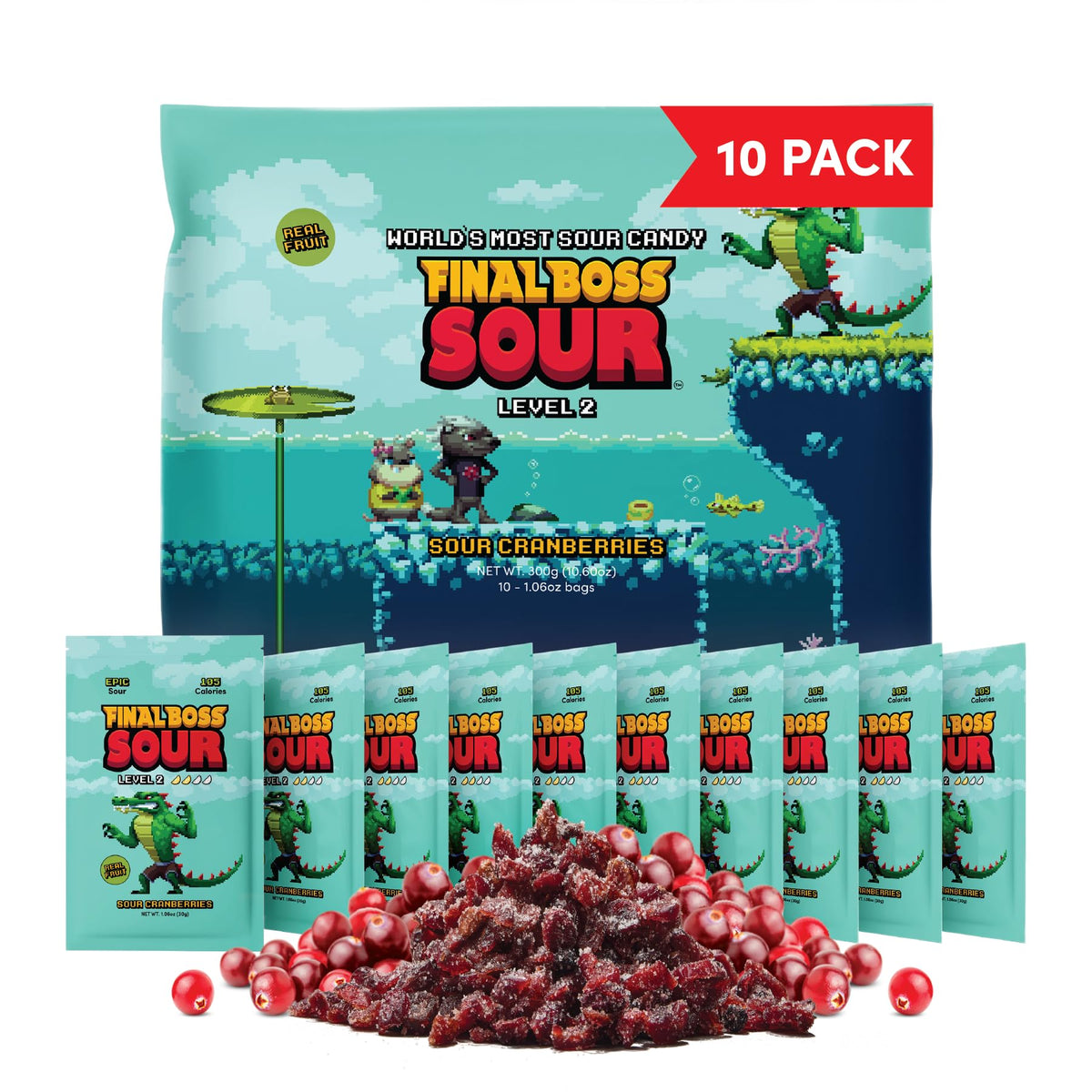 Final Boss Sour Cranberry Level 2 – 10 Pack | Real Fruit Chews, Clean Label
