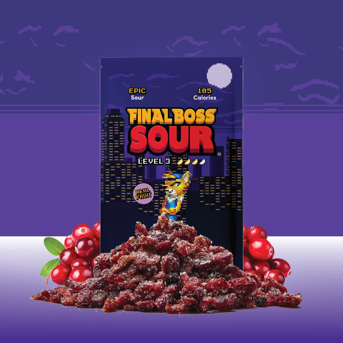 Final Boss Sour Cranberry Level 3 – 10 Pack, Real Dried Fruit Chews, Clean Label Snack