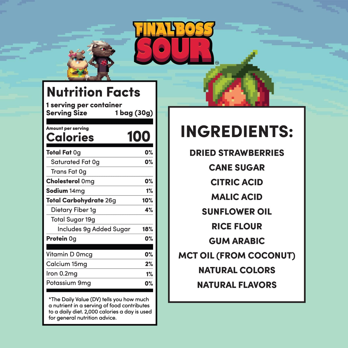 Final Boss Sour Candy Strawberry Level 2, 10-Pack | Real Dried Fruit, Clean Label