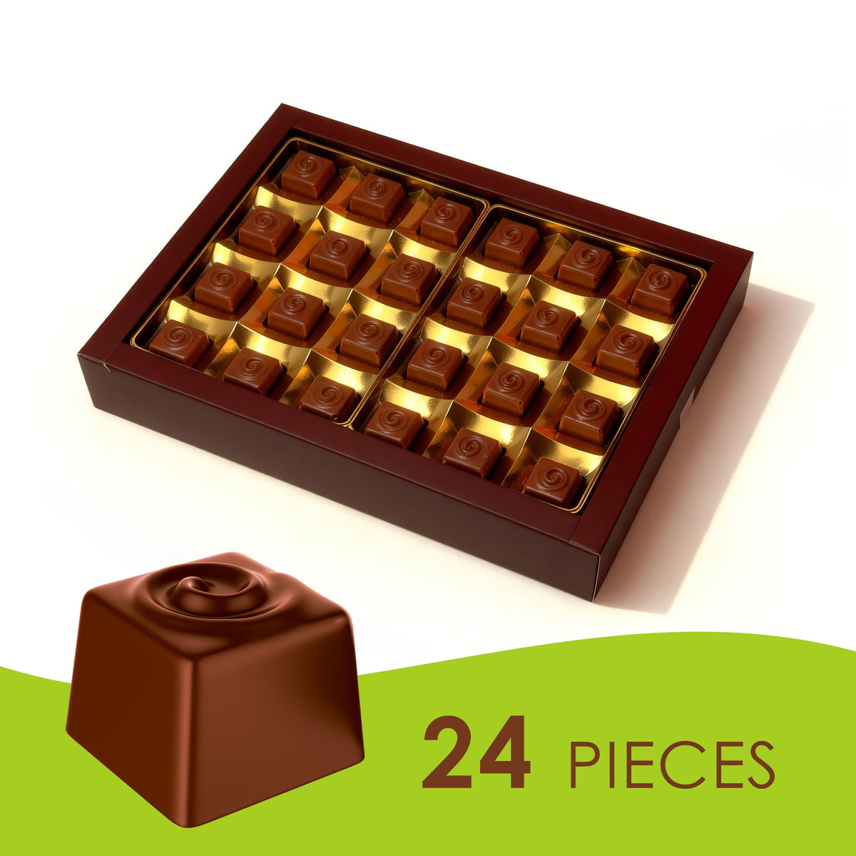 Fiorella Dubai Style Milk Chocolate Pistachio Squares – 24 Count Box