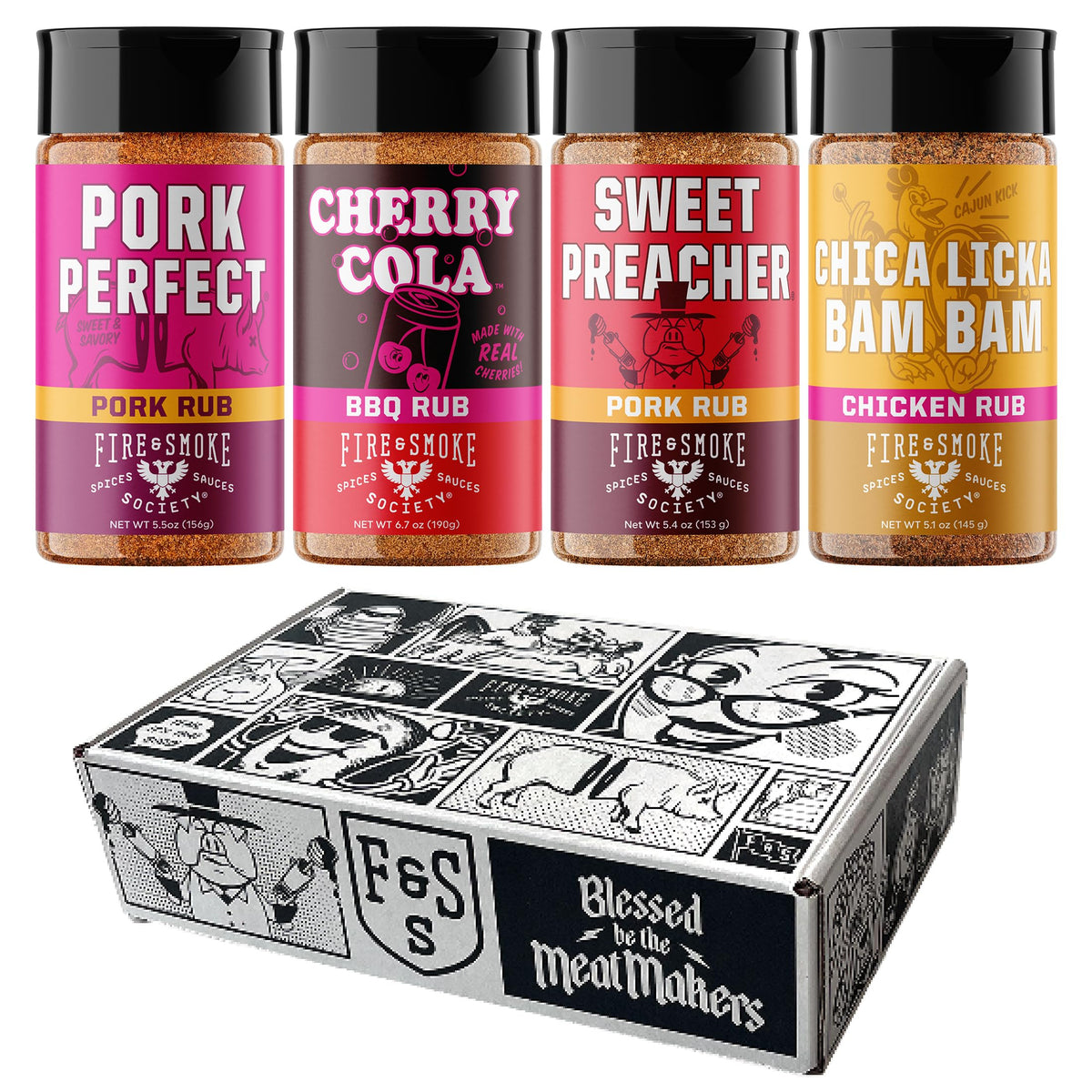 Fire & Smoke Society Barbecue & Grilling Variety Pack — Large 4-Pack BBQ Rubs & Seasonings