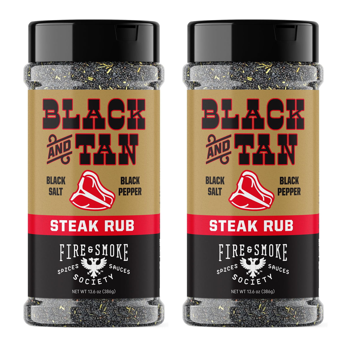 Fire & Smoke Society Black & Tan Steak Seasoning | XL 2-Pack BBQ Rubs for Steak, Brisket & Grilling