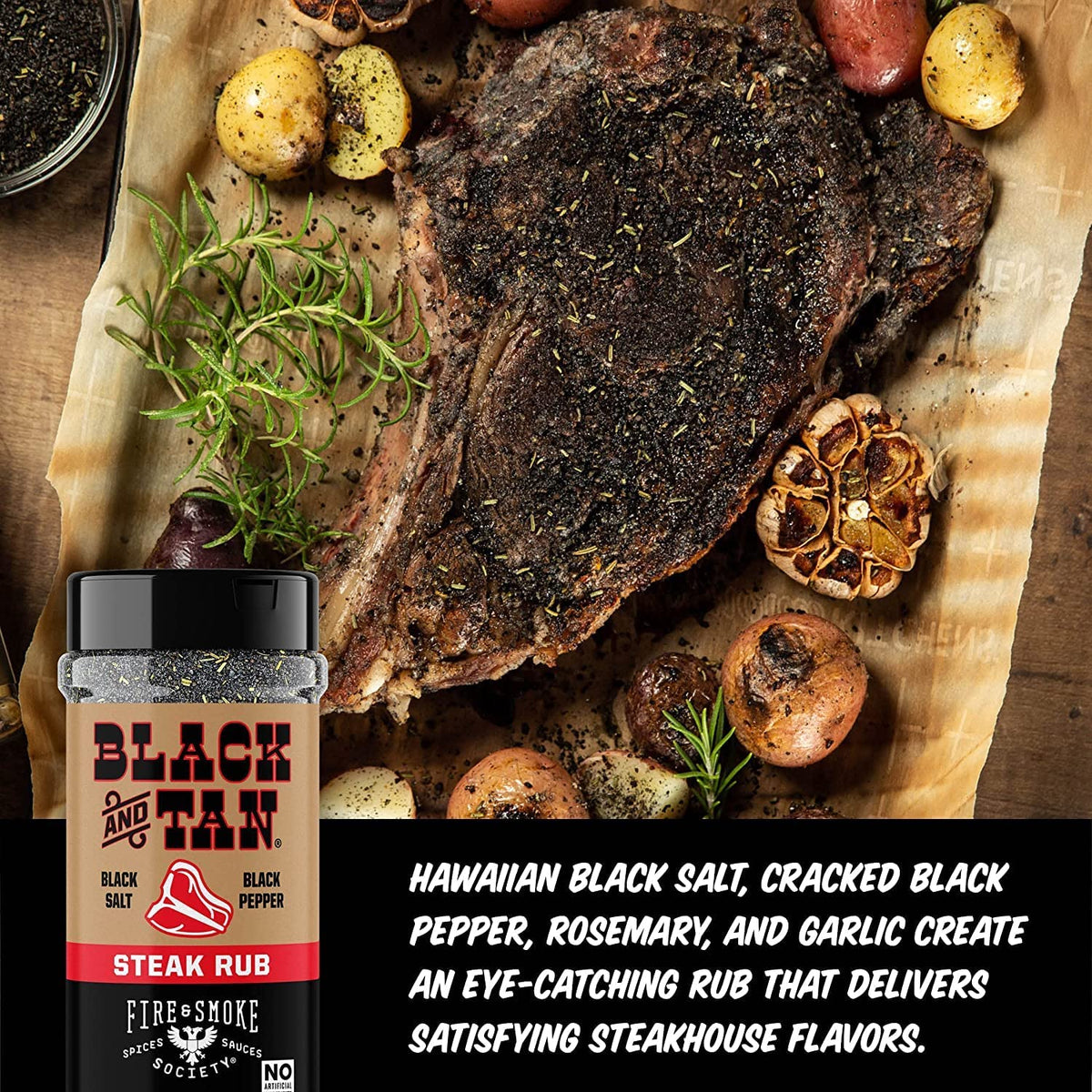 Fire & Smoke Society Black & Tan Steak Seasoning | XL 2-Pack BBQ Rubs for Steak, Brisket & Grilling