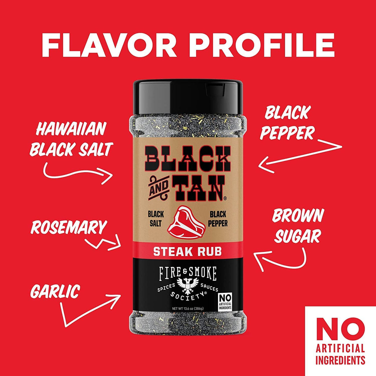 Fire & Smoke Society Black & Tan Steak Seasoning | XL 2-Pack BBQ Rubs for Steak, Brisket & Grilling