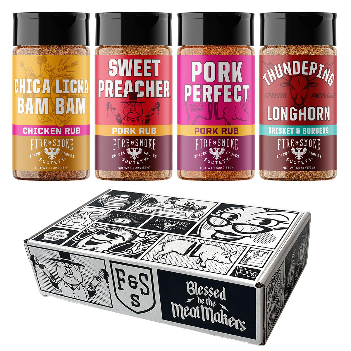 Fire & Smoke Society Flavor Core Variety Pack – 4 Premium BBQ Rubs (5–6 oz each)