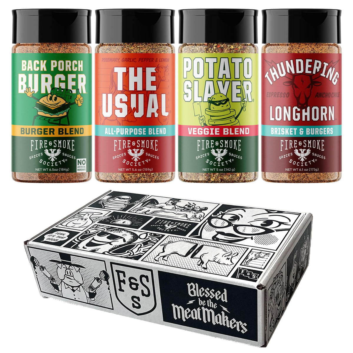 Fire & Smoke Society Burger & Fries Seasoning Variety Pack – BBQ Rubs for Smoking & Grilling | Large 4-Pack Gift for Dad