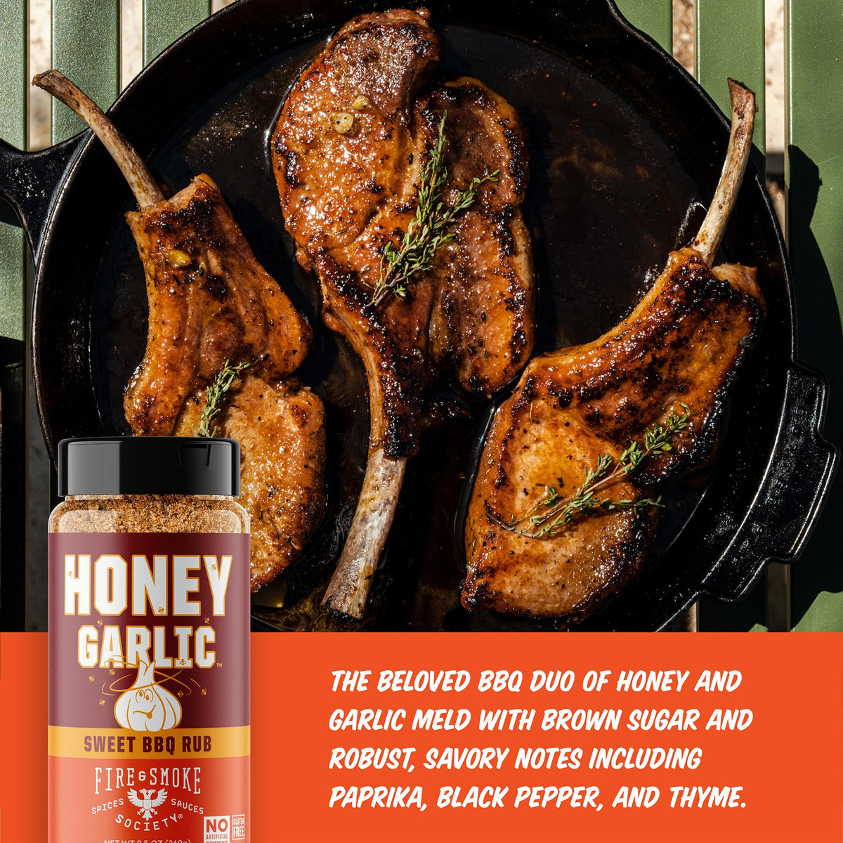 Fire & Smoke Society Honey Garlic BBQ Rub | 2-Pack Large for Smoking & Grilling