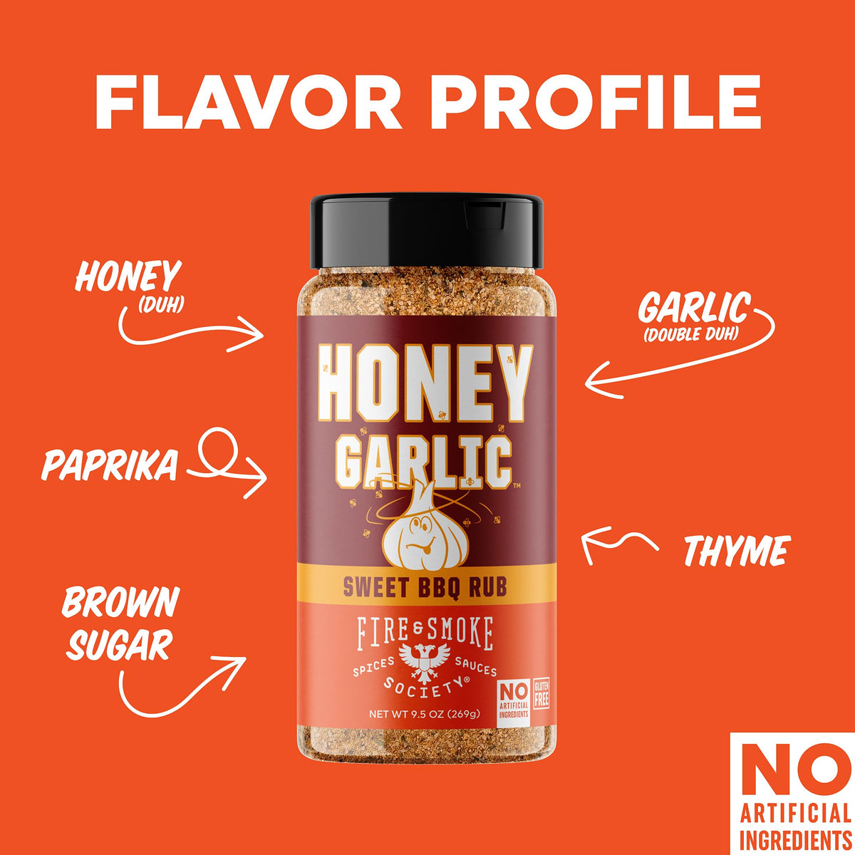 Fire & Smoke Society Honey Garlic BBQ Rub | 2-Pack Large for Smoking & Grilling