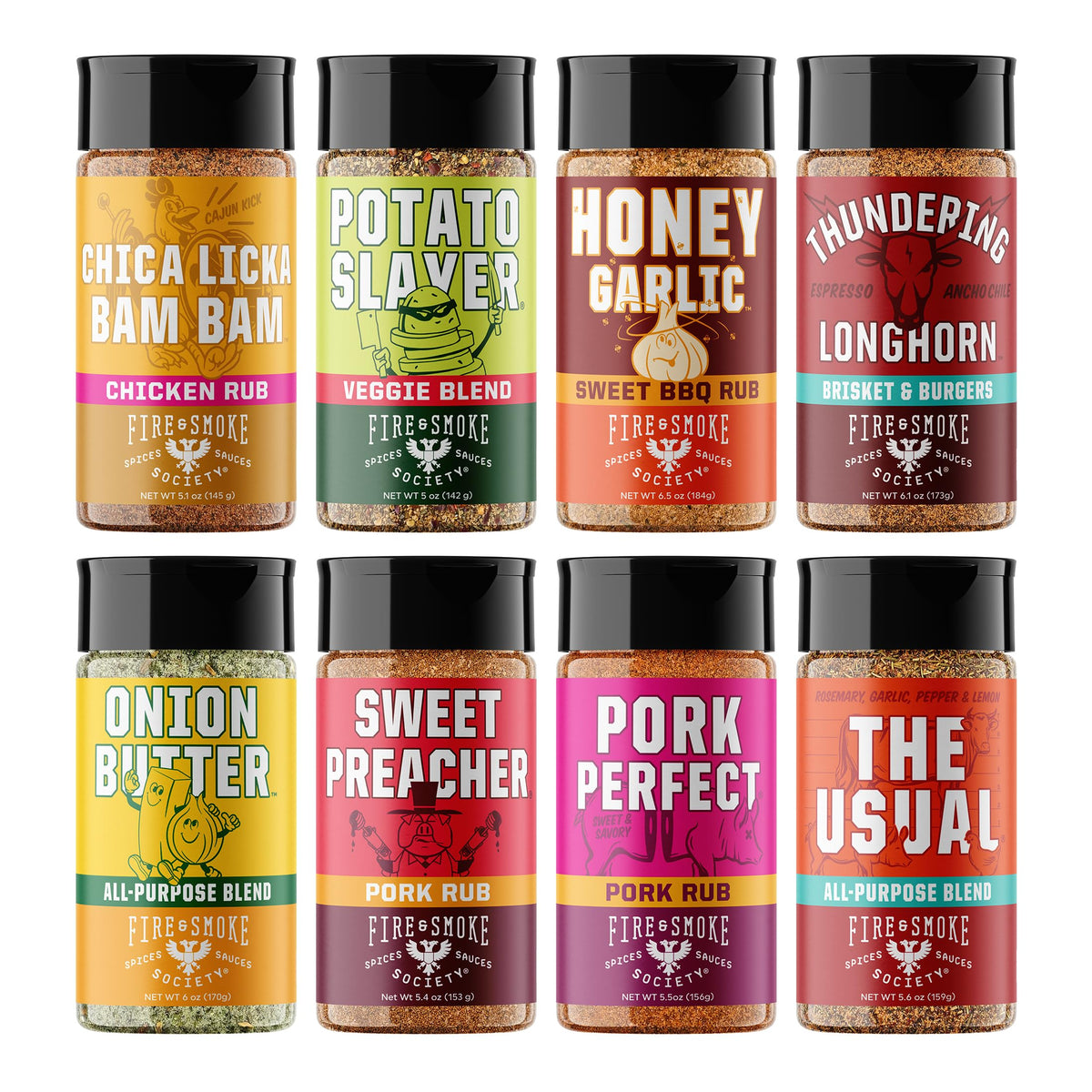 Fire & Smoke Society Essential Grill Variety Pack | 8-Pack BBQ Rubs & Seasonings