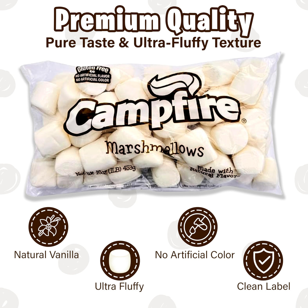 FireStix 3 lb Large White Marshmallows – Natural Vanilla, No Artificial Flavors | Campfire S’mores