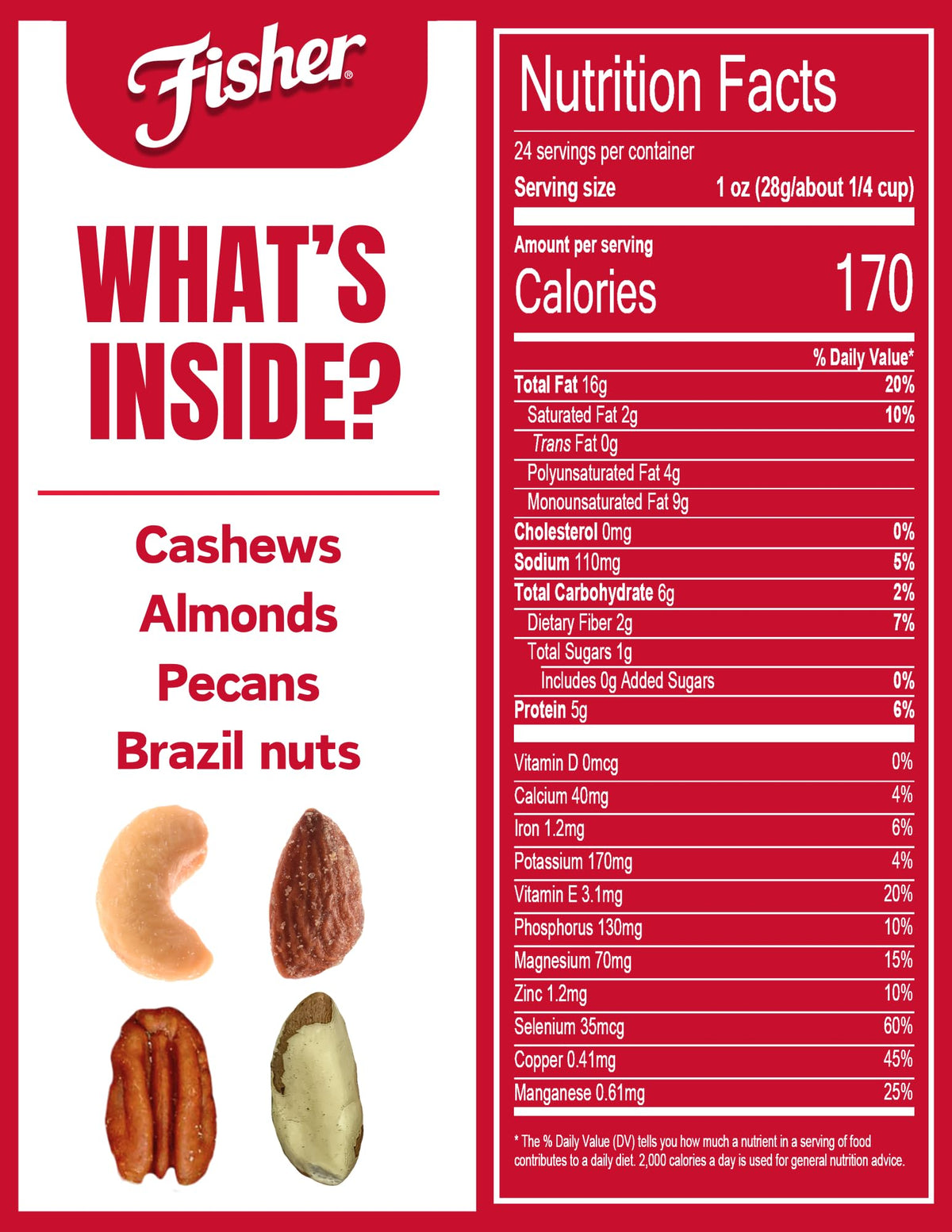 Fisher Snack Deluxe Mixed Nuts – 24 oz Jar (Cashews, Almonds, Pecans, Brazil Nuts) | Recyclable