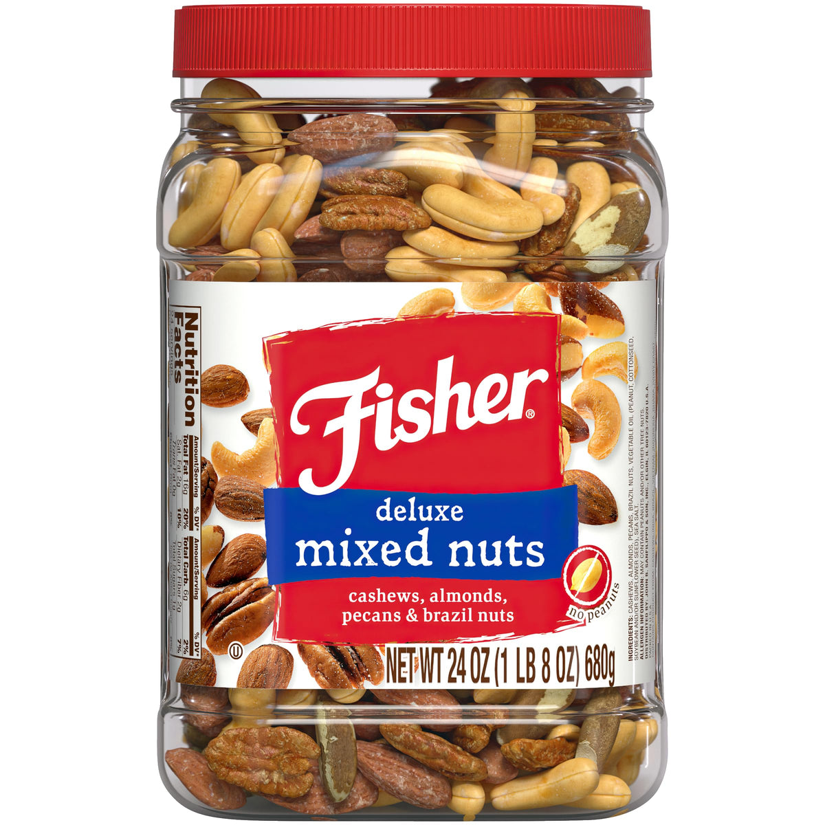 Fisher Snack Deluxe Mixed Nuts – 24 oz Jar (Cashews, Almonds, Pecans, Brazil Nuts) | Recyclable