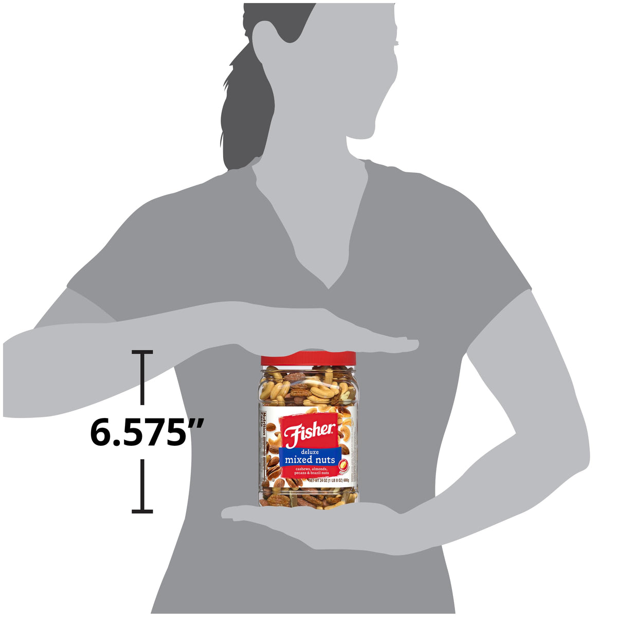 Fisher Snack Deluxe Mixed Nuts – 24 oz Jar (Cashews, Almonds, Pecans, Brazil Nuts) | Recyclable