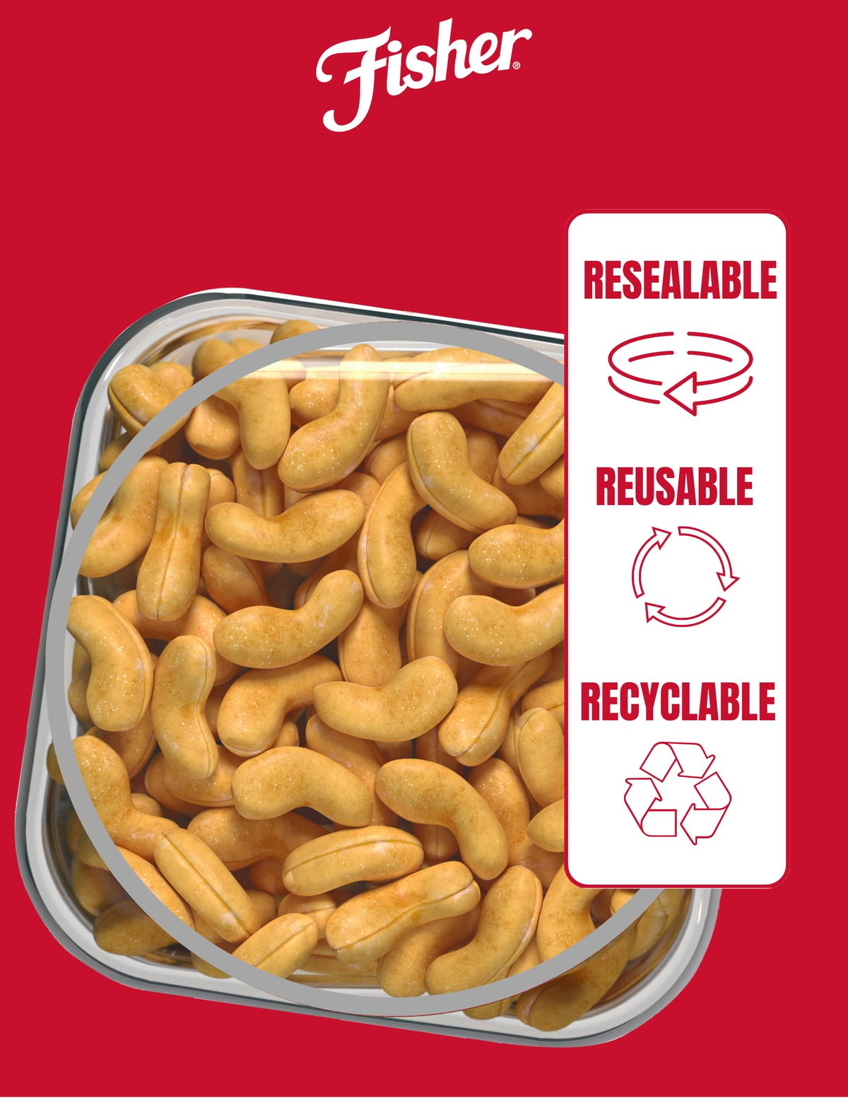 Fisher Snack Premium Whole Cashews – 24 oz Roasted with Sea Salt, No Artificial Colors or Flavors, Recyclable Jar