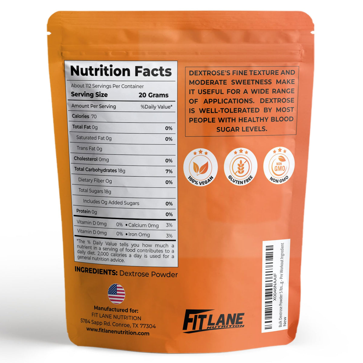 Fit Lane Nutrition Bulk Dextrose Powder 5 lbs – Unflavored Glucose Sugar