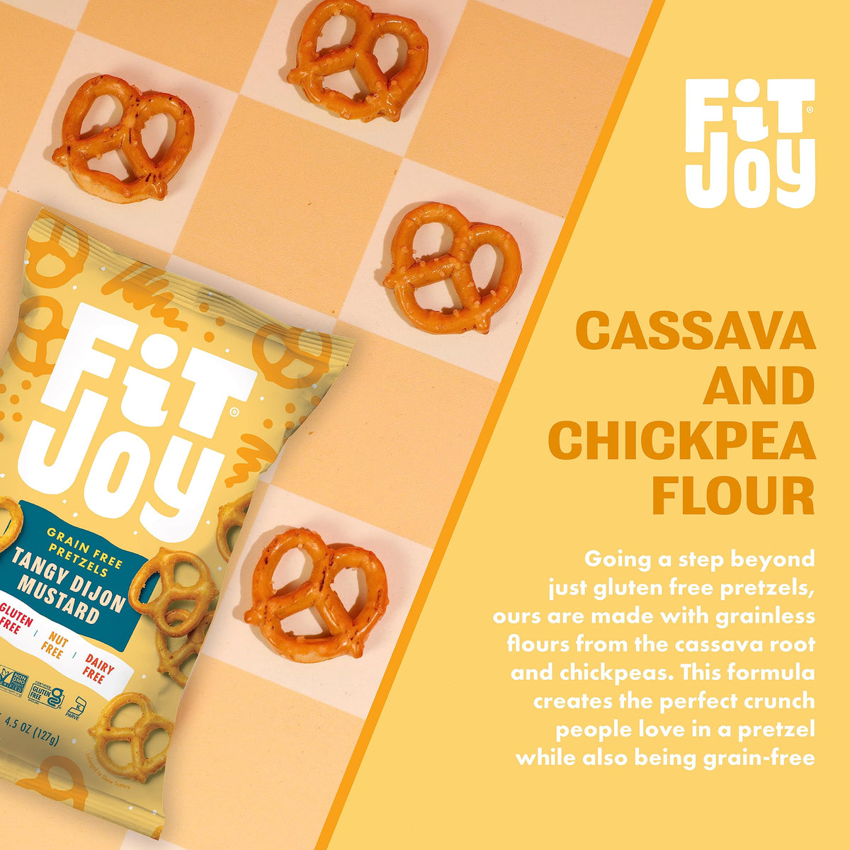 FitJoy Tangy Dijon Mustard Pretzels – Gluten Free, Grain Free Vegan Snack (Pack of 6, 4.5 oz each)