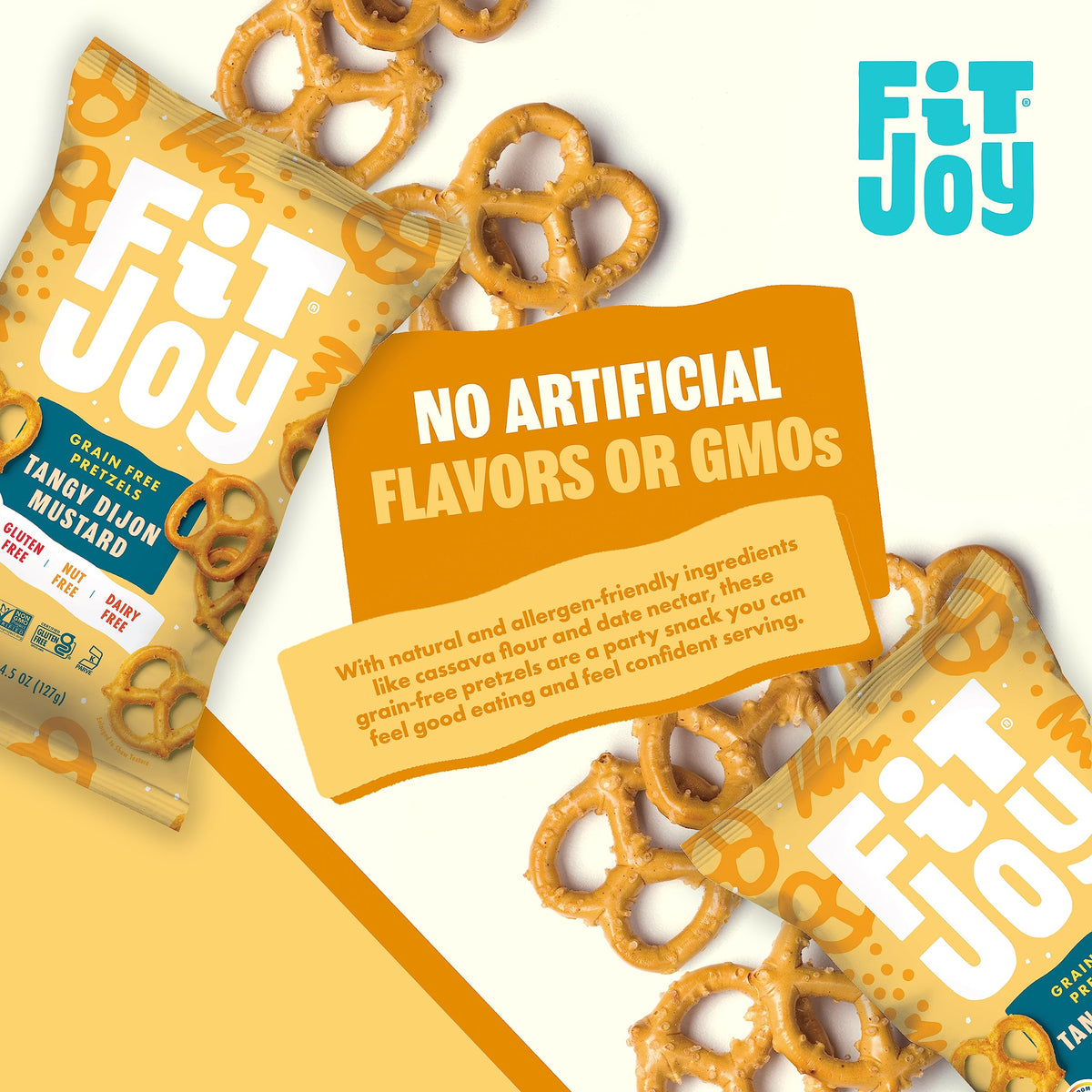 FitJoy Tangy Dijon Mustard Pretzels – Gluten Free, Grain Free Vegan Snack (Pack of 6, 4.5 oz each)