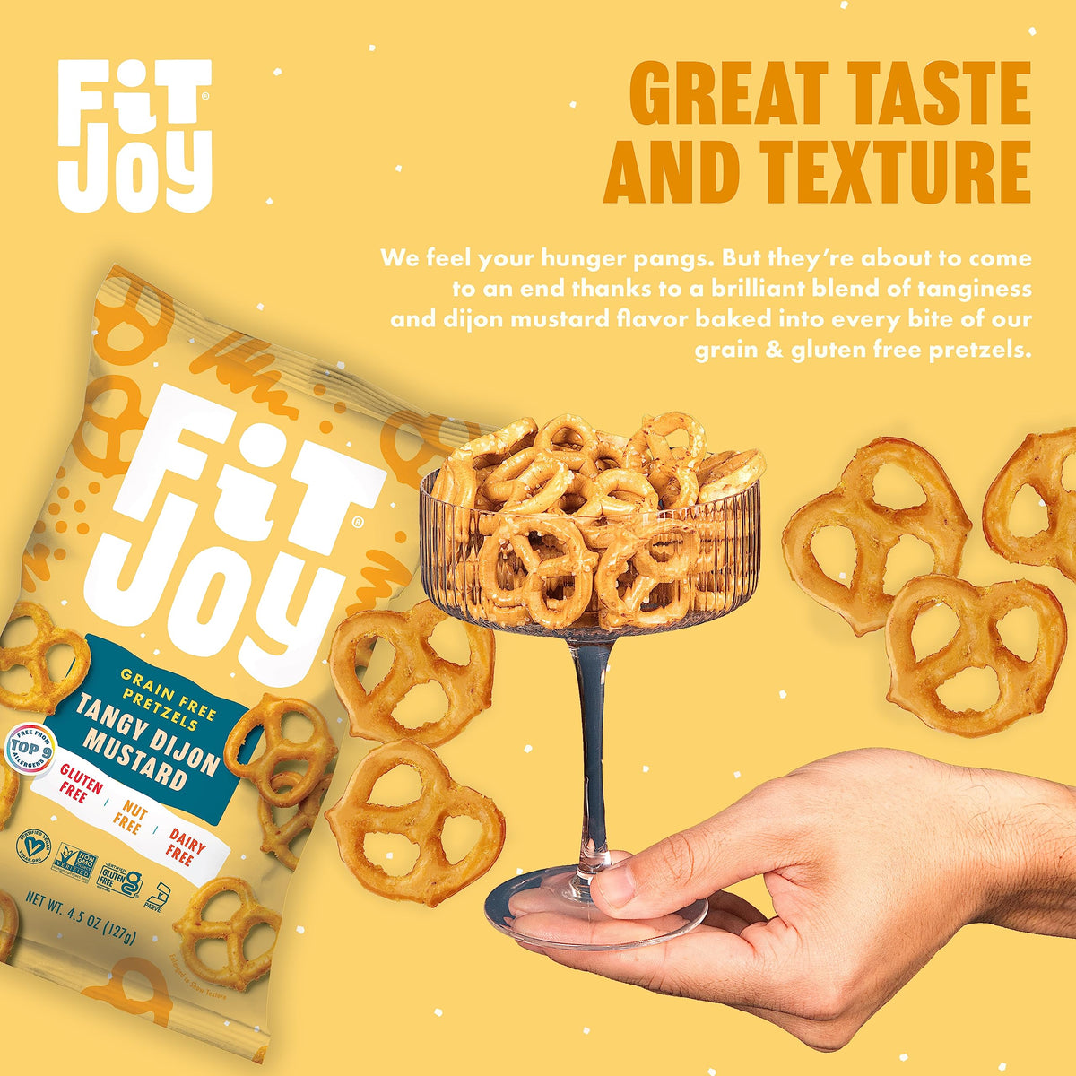 FitJoy Tangy Dijon Mustard Pretzels – Gluten Free, Grain Free Vegan Snack (Pack of 6, 4.5 oz each)
