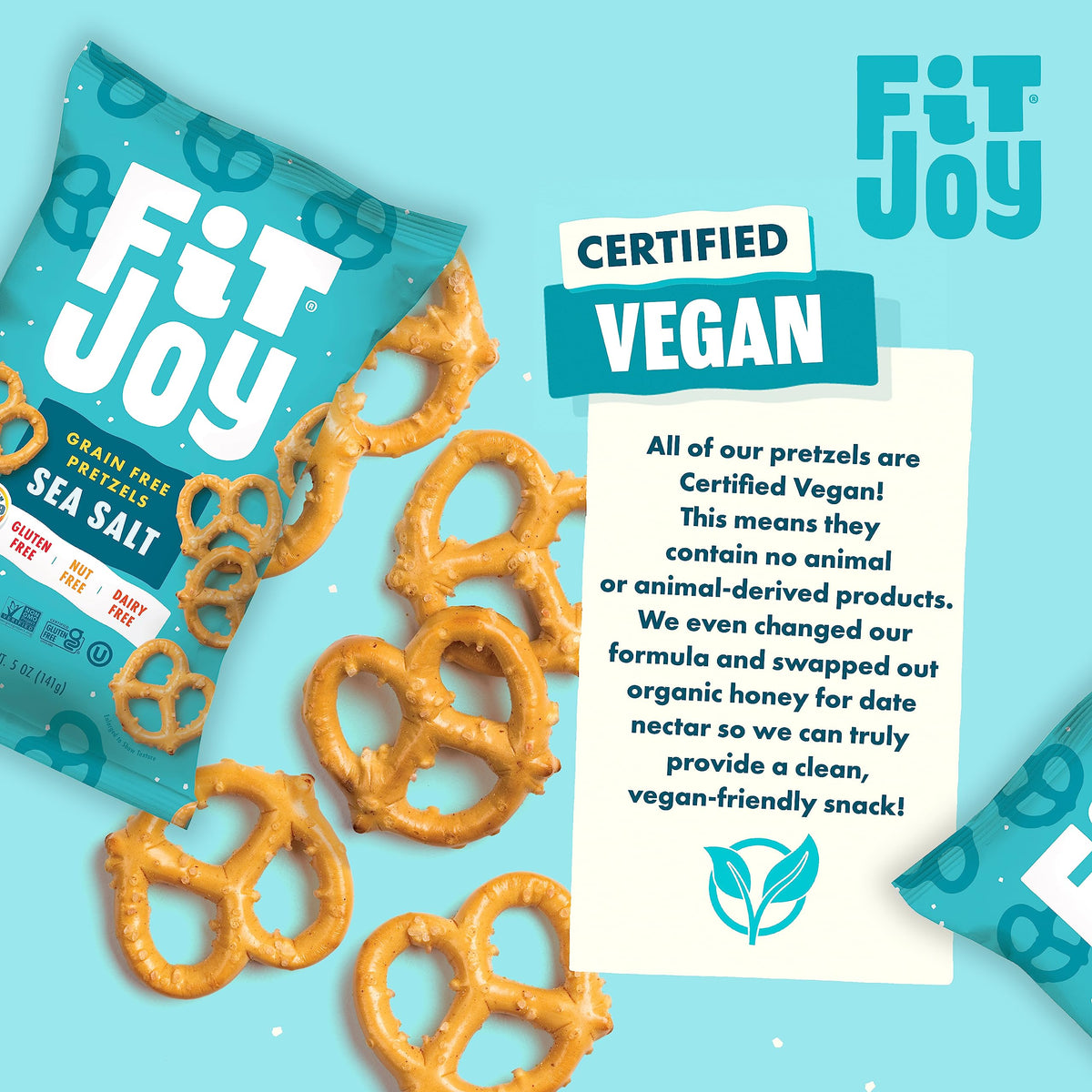 FitJoy Sea Salt Pretzels – Grain-Free Vegan Snack, Dairy, Nut & Gluten Free (Pack of 6 x 5 oz)