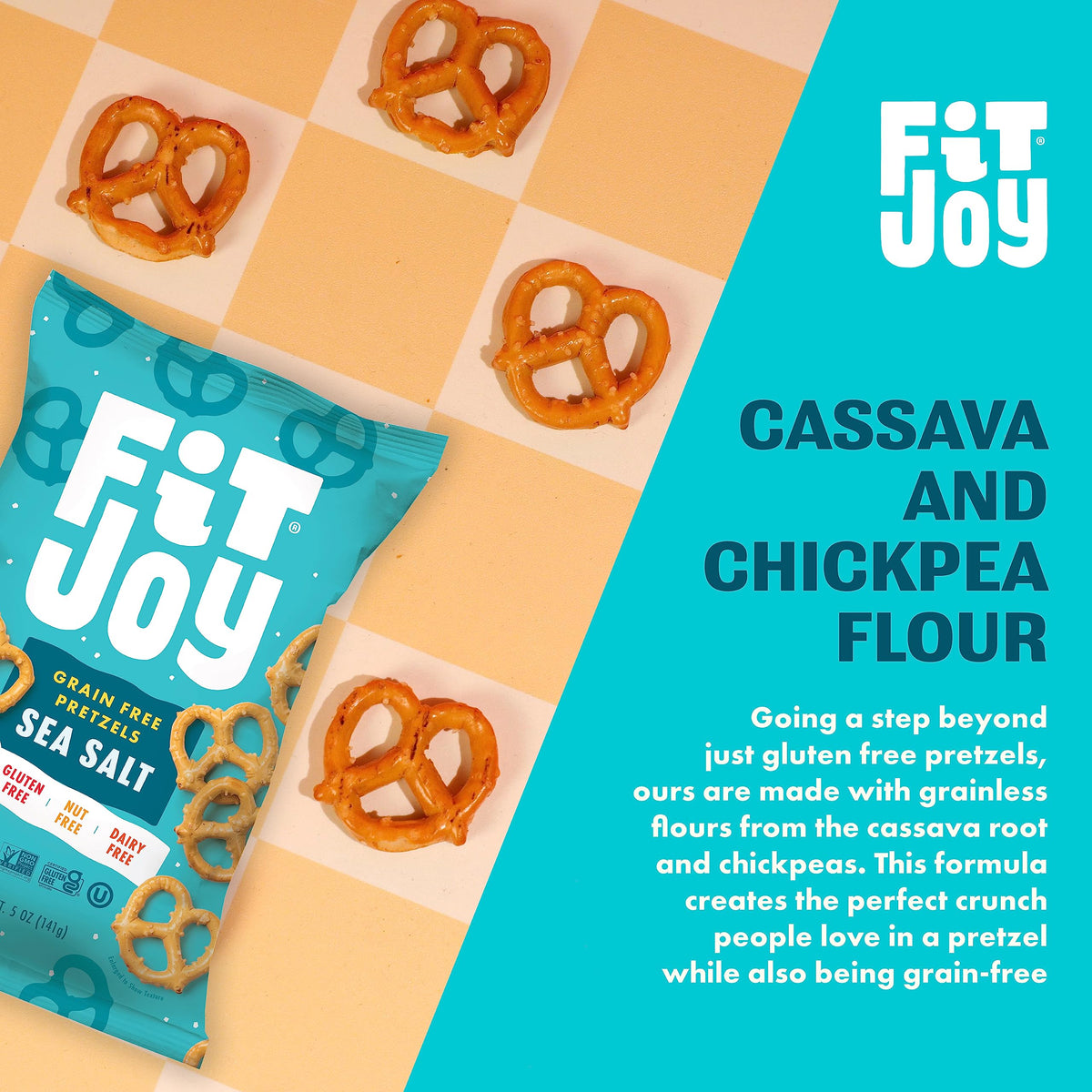 FitJoy Sea Salt Pretzels – Grain-Free Vegan Snack, Dairy, Nut & Gluten Free (Pack of 6 x 5 oz)