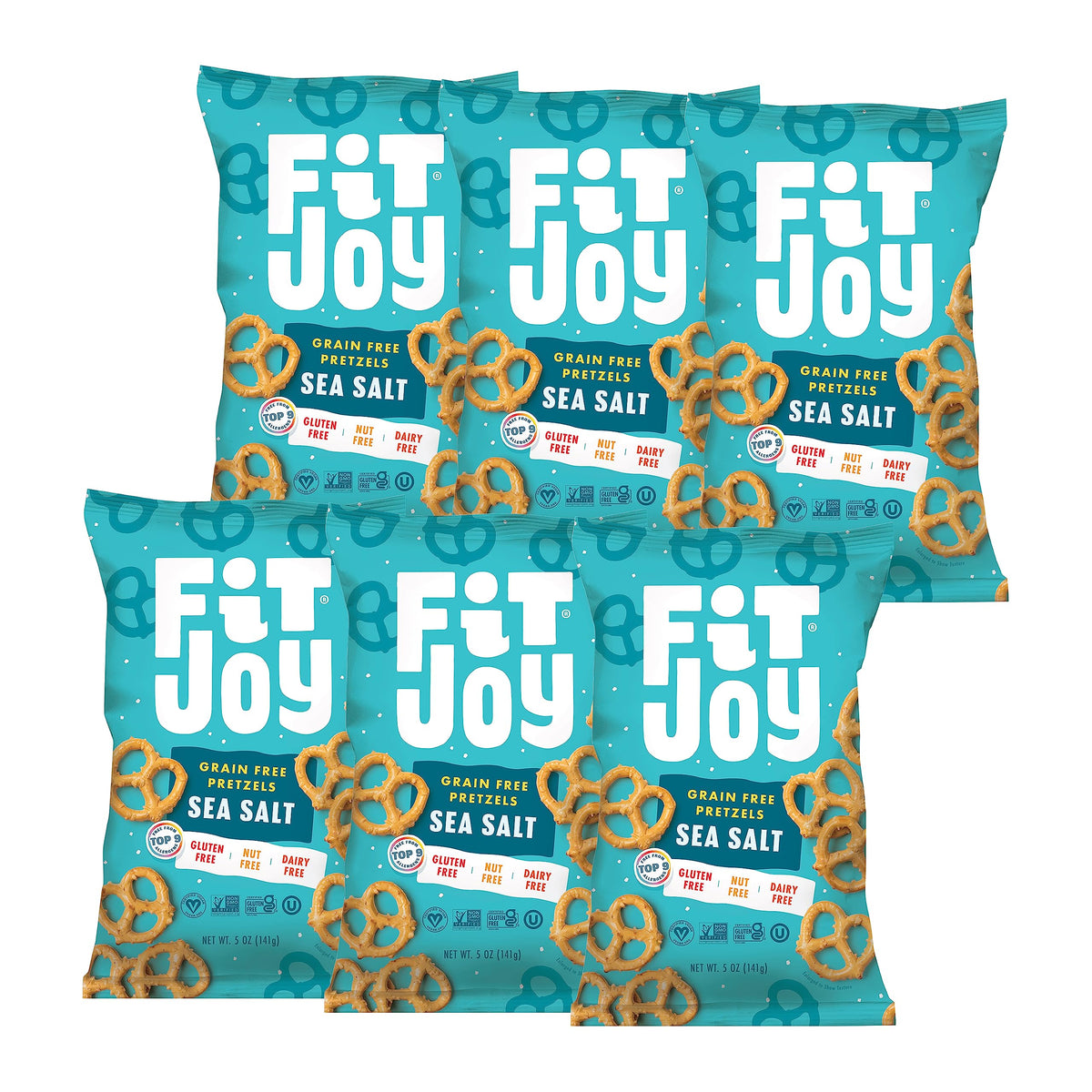 FitJoy Sea Salt Pretzels – Grain-Free Vegan Snack, Dairy, Nut & Gluten Free (Pack of 6 x 5 oz)