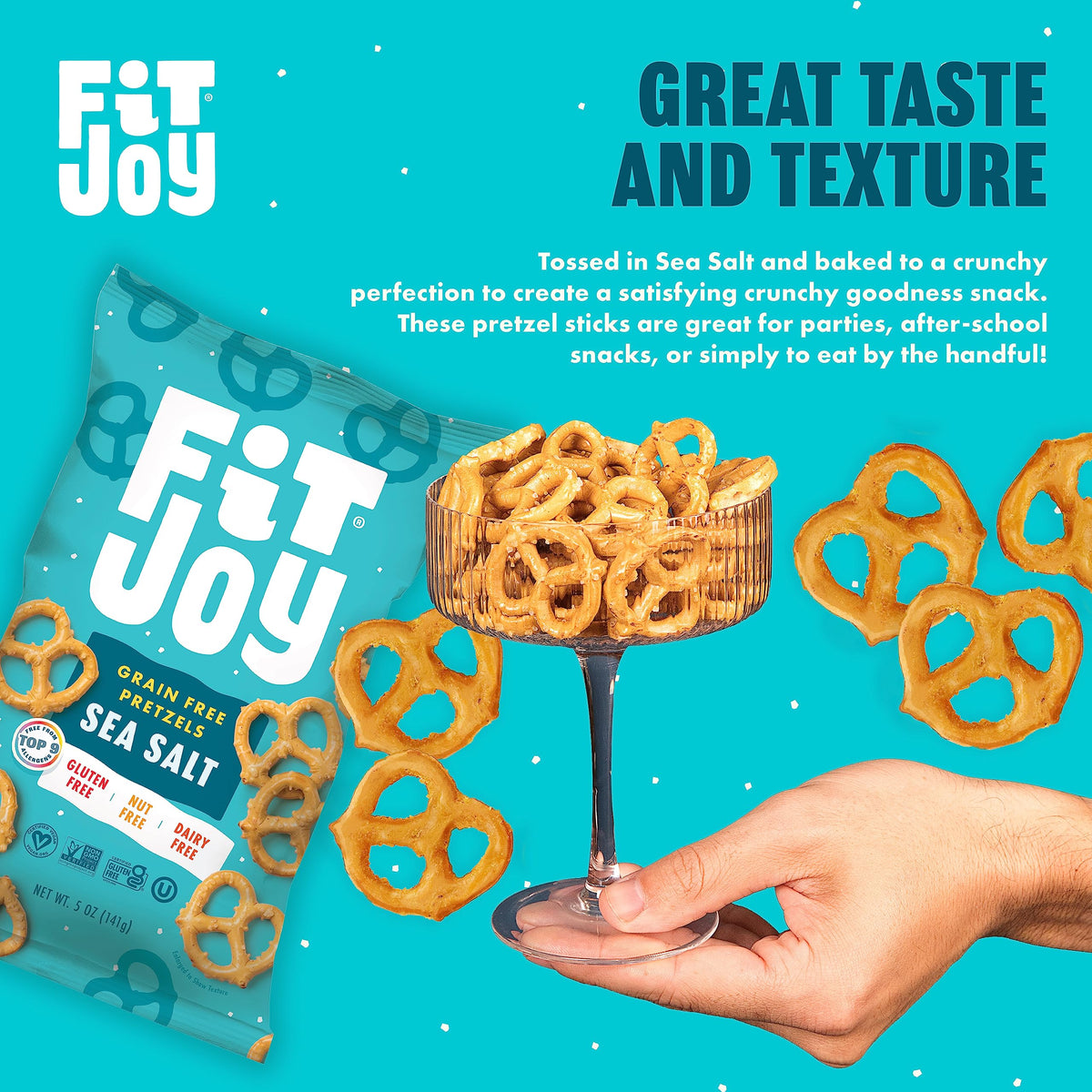FitJoy Sea Salt Pretzels – Grain-Free Vegan Snack, Dairy, Nut & Gluten Free (Pack of 6 x 5 oz)