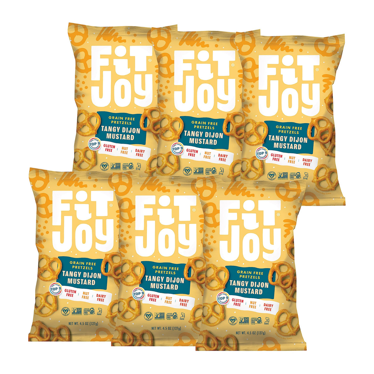 FitJoy Tangy Dijon Mustard Pretzels – Gluten Free, Grain Free Vegan Snack (Pack of 6, 4.5 oz each)