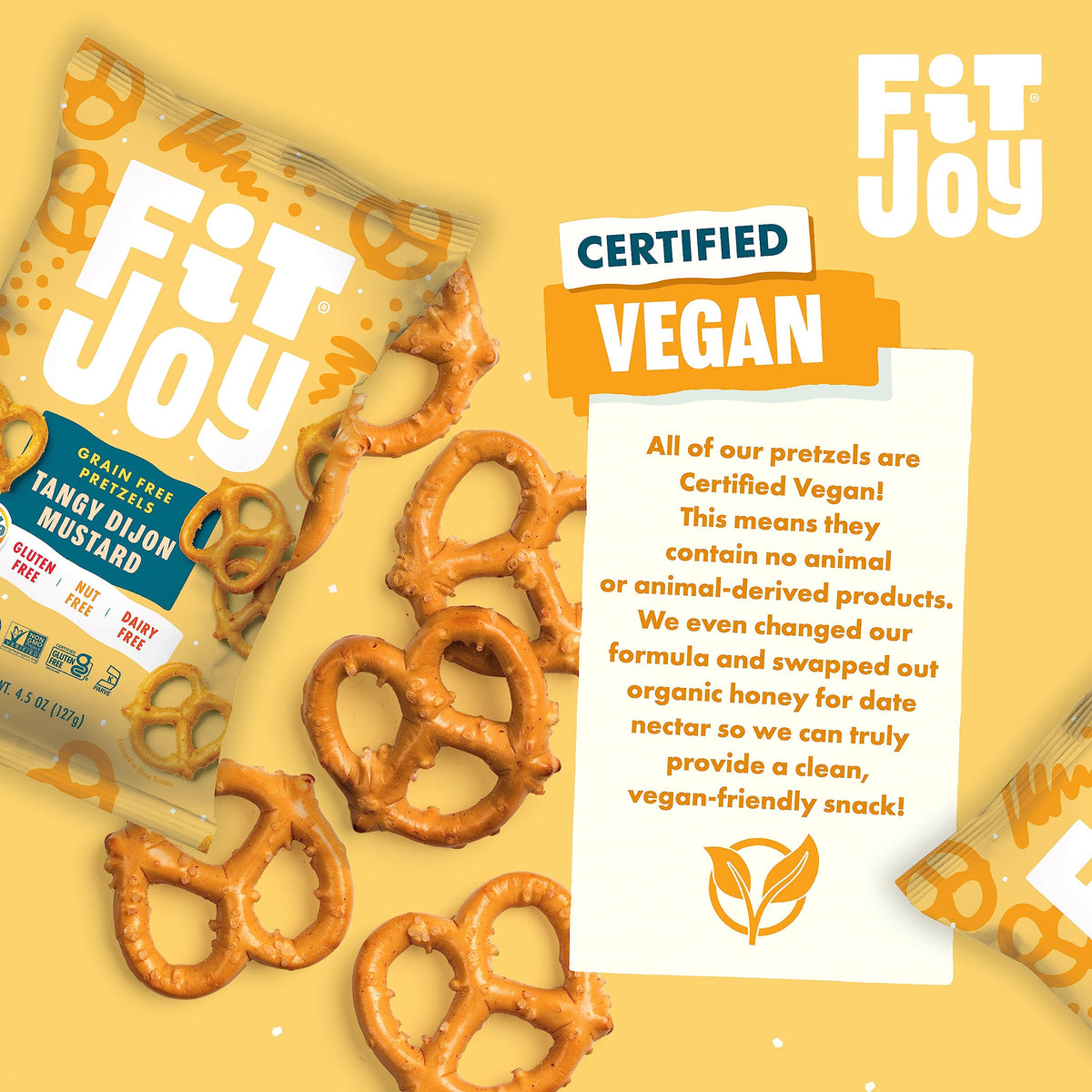 FitJoy Tangy Dijon Mustard Pretzels – Gluten Free, Grain Free Vegan Snack (Pack of 6, 4.5 oz each)