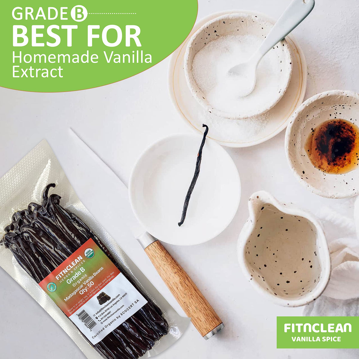 FITNCLEAN Madagascar Organic Vanilla Beans Grade B – 50 Pods, USDA Organic