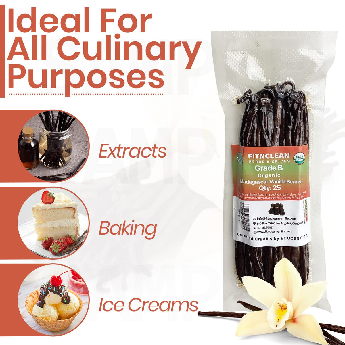 FITNCLEAN Madagascar Organic Vanilla Beans Grade B – 50 Pods, USDA Organic