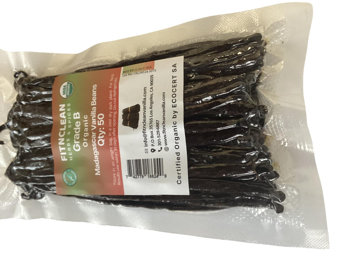 FITNCLEAN Madagascar Organic Vanilla Beans Grade B – 50 Pods, USDA Organic