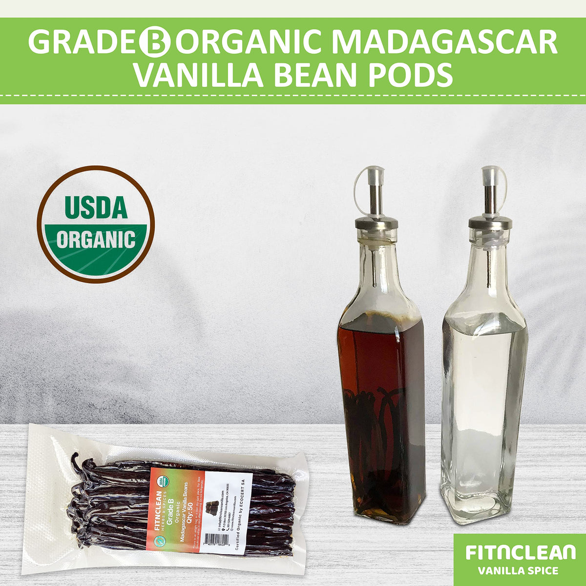 FITNCLEAN Madagascar Organic Vanilla Beans Grade B – 50 Pods, USDA Organic